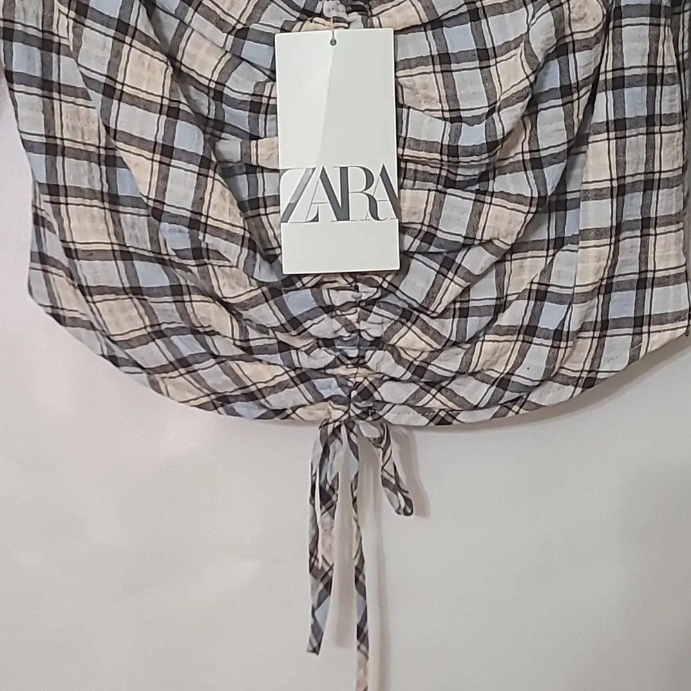 Zara Women's Plaid Long Sleeve Crop Black & White Top‎ Size Medium NEW WITH TAGS